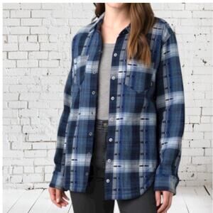 prAna Blue Black Plaid Flannel Lined Shirt Women’s S Snap Button Outdoor
